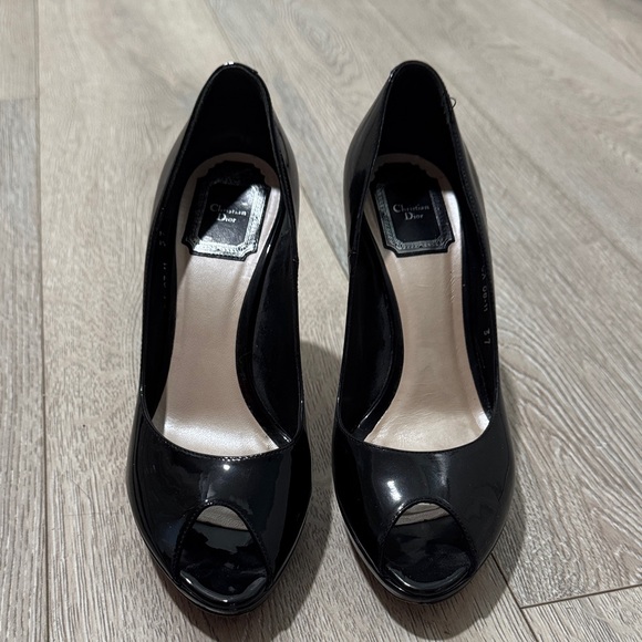 Authentic Dior Glossy Black Peep-Toe Heels - 37 - Picture 1 of 6